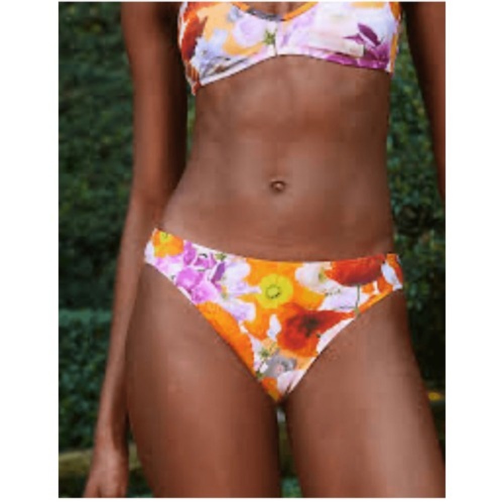 Aerie Floralโ Print Bikini Bottoms Orange Pink Purple Flowers Women's M